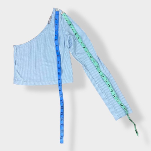 Zechka Blue‎ One-Sleeved Cropped Top Size S - Picture 4 of 6